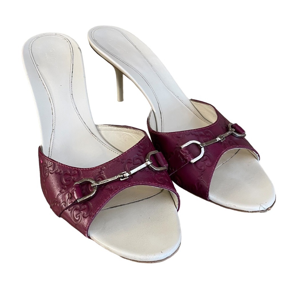 GUCCI Guccissima Heels Womans Size 11 Burgandy Red Leather Kitten Toe Italy